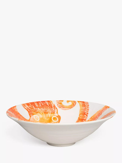 Handmade Octopus Earthenware Salad Bowl 30cm Orange