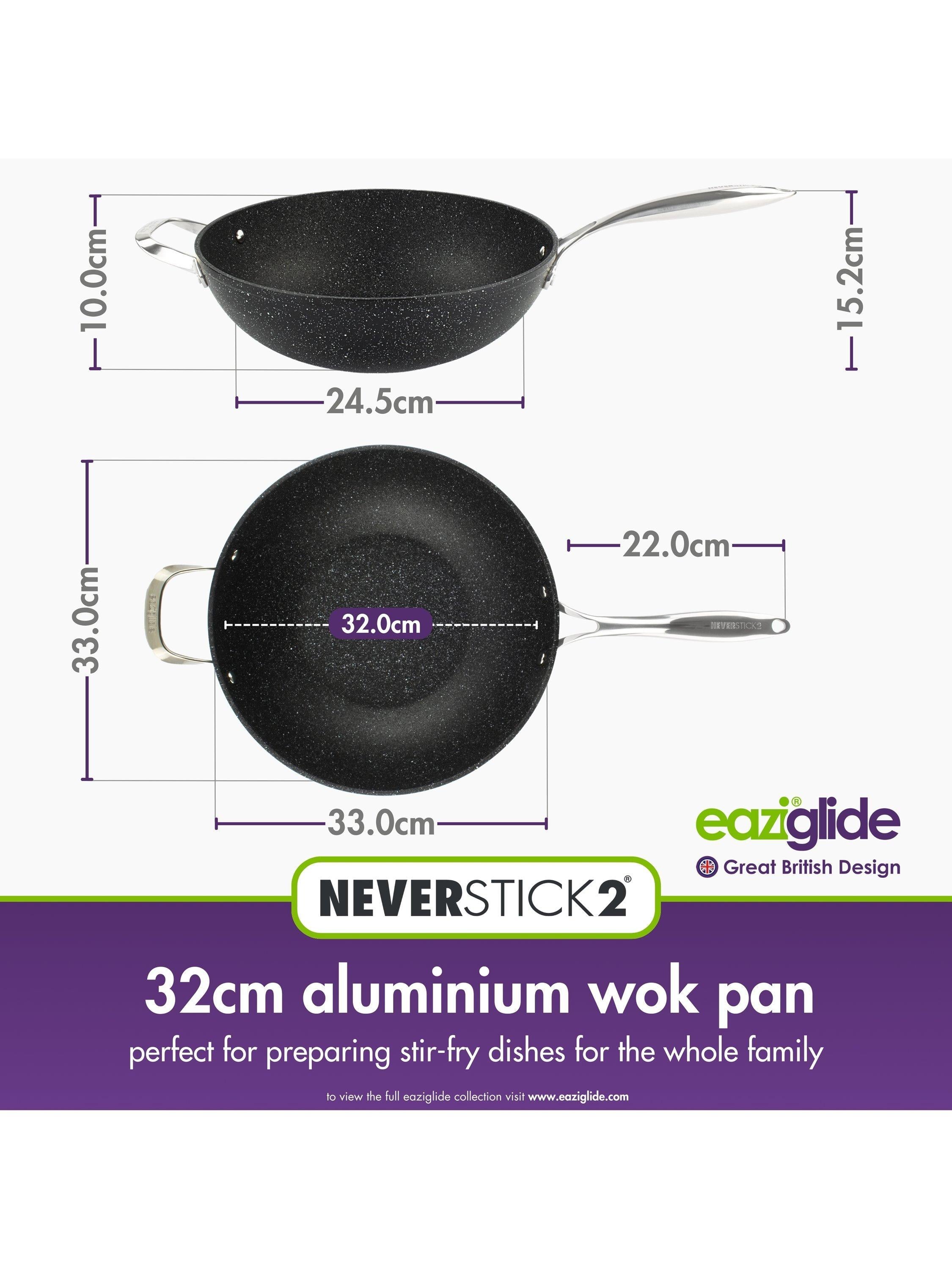 Eaziglide Neverstick2 non-stick open wok 32cm - British product