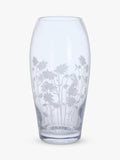 Handmade Clear Glass Barrel Vase with Aguilegia Flower Etchings, 22cm