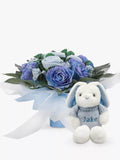 Babyblooms Luxury Baby Clothes Bouquet and Personalised Baby Bunny Soft Toy, Light Blue - McGrocer