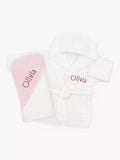 Babyblooms Personalised Baby Bathrobe with Luxury Hooded Baby Towel, White/Pink - McGrocer