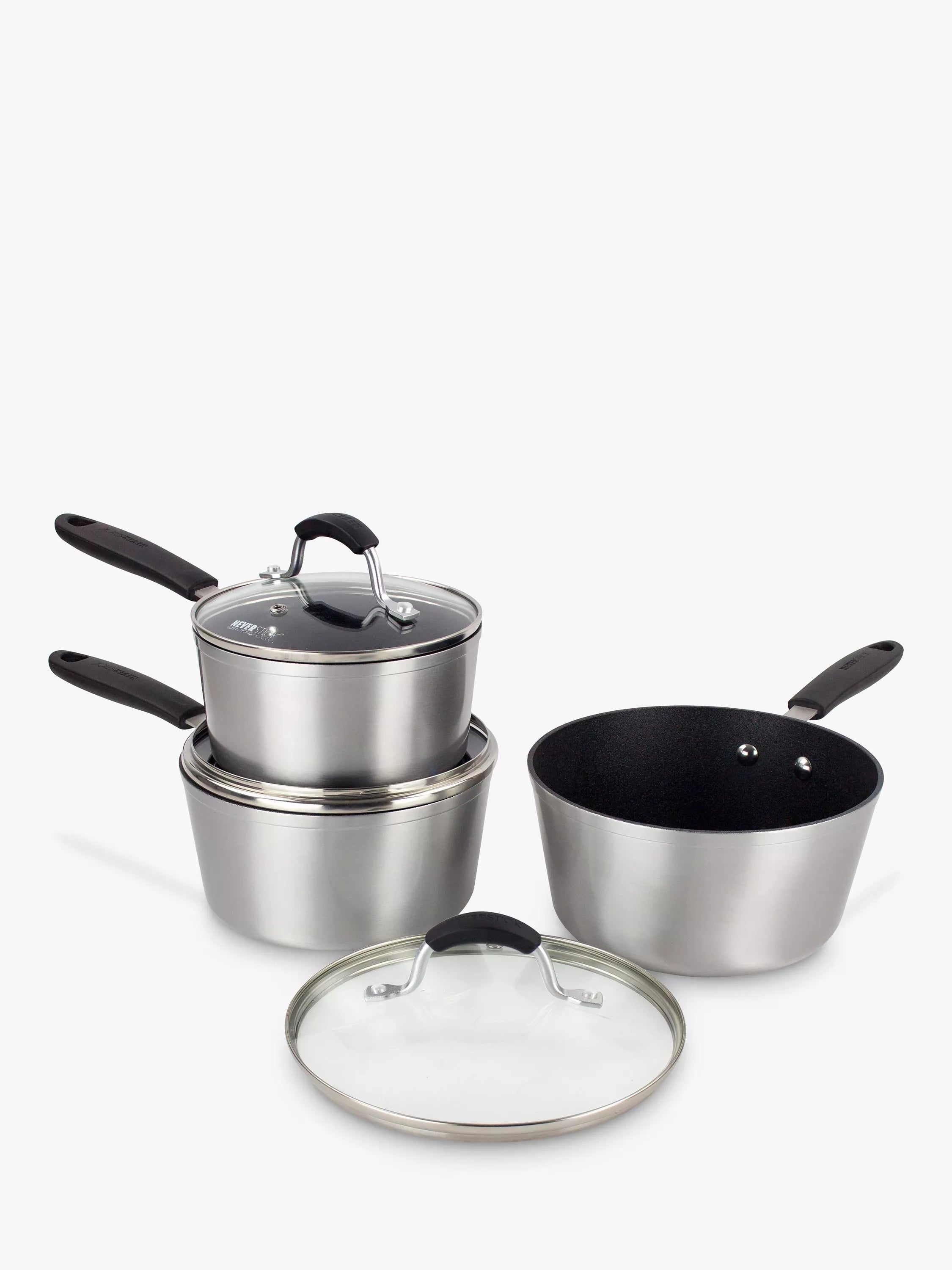 Eaziglide non-stick saucepan set with glass lids, 3 piece - British product