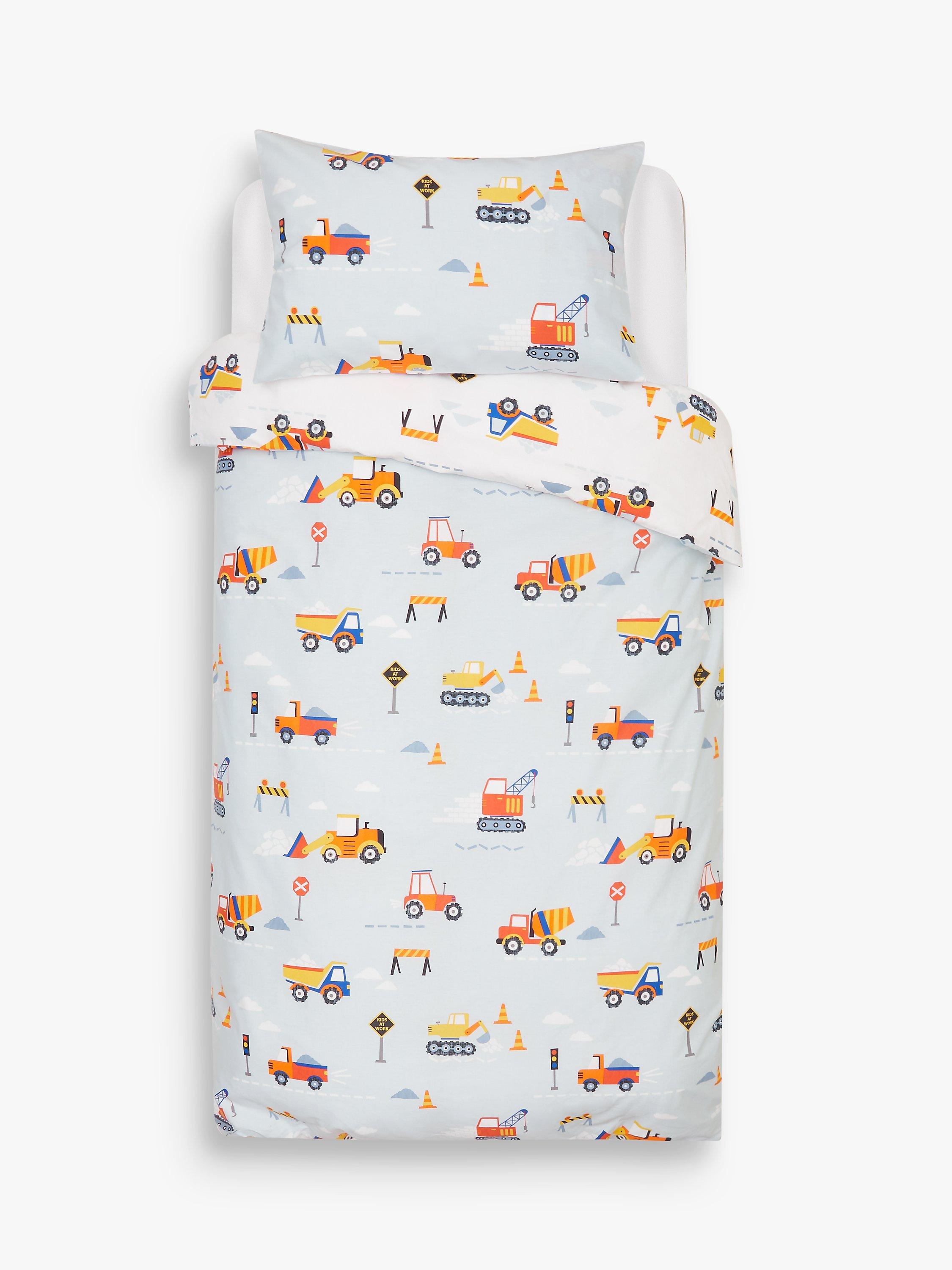 John Lewis reversible pure cotton duvet cover and pillowcase set, single, construction pattern, multi, UK version