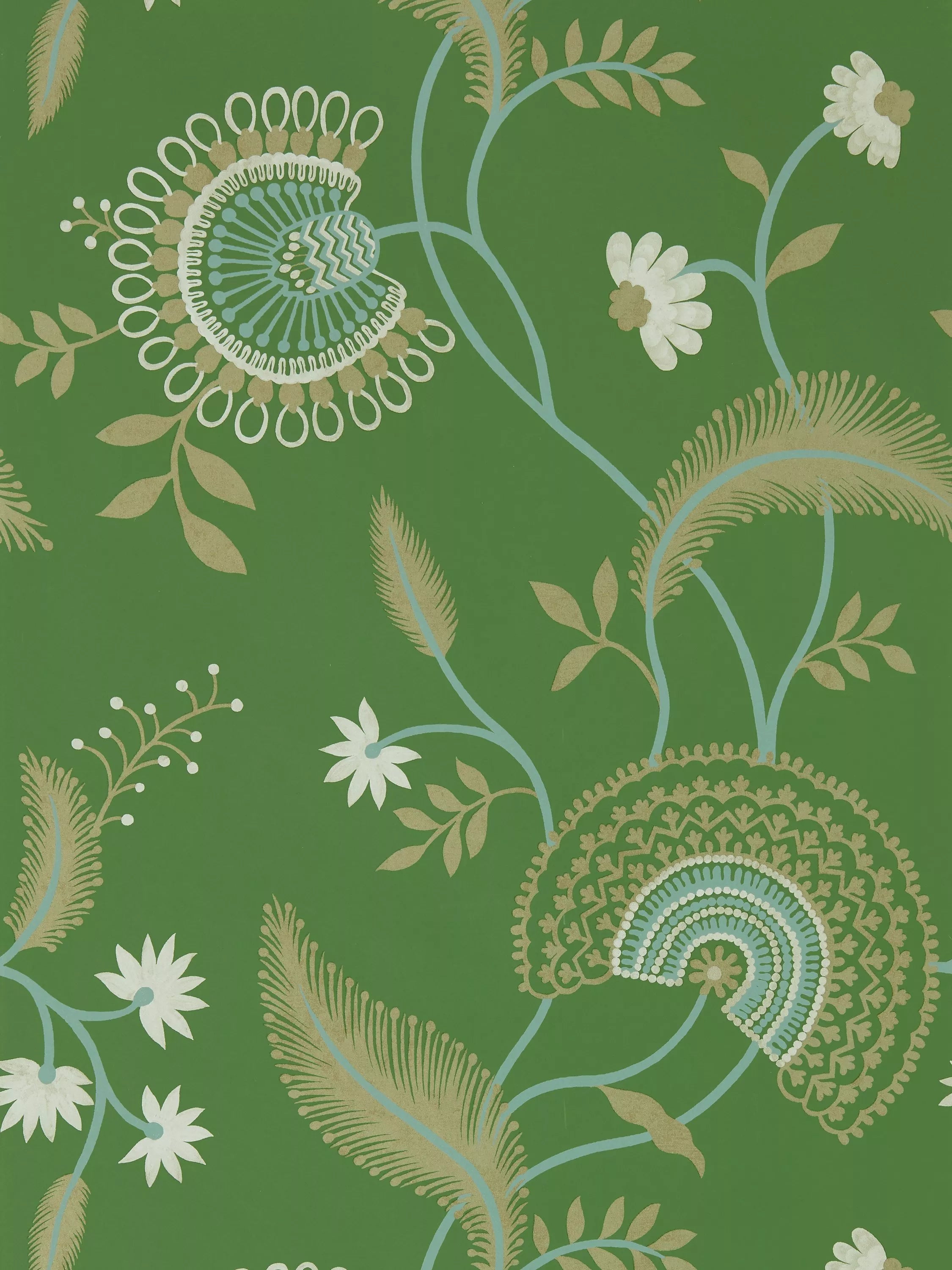 Sanderson Hakimi wallpaper with stylised pods, flowers, and leaves design (British brand)