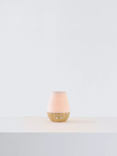 Aroma Electric Diffuser LED Table Lamp with Color-Changing Light, White and Wood