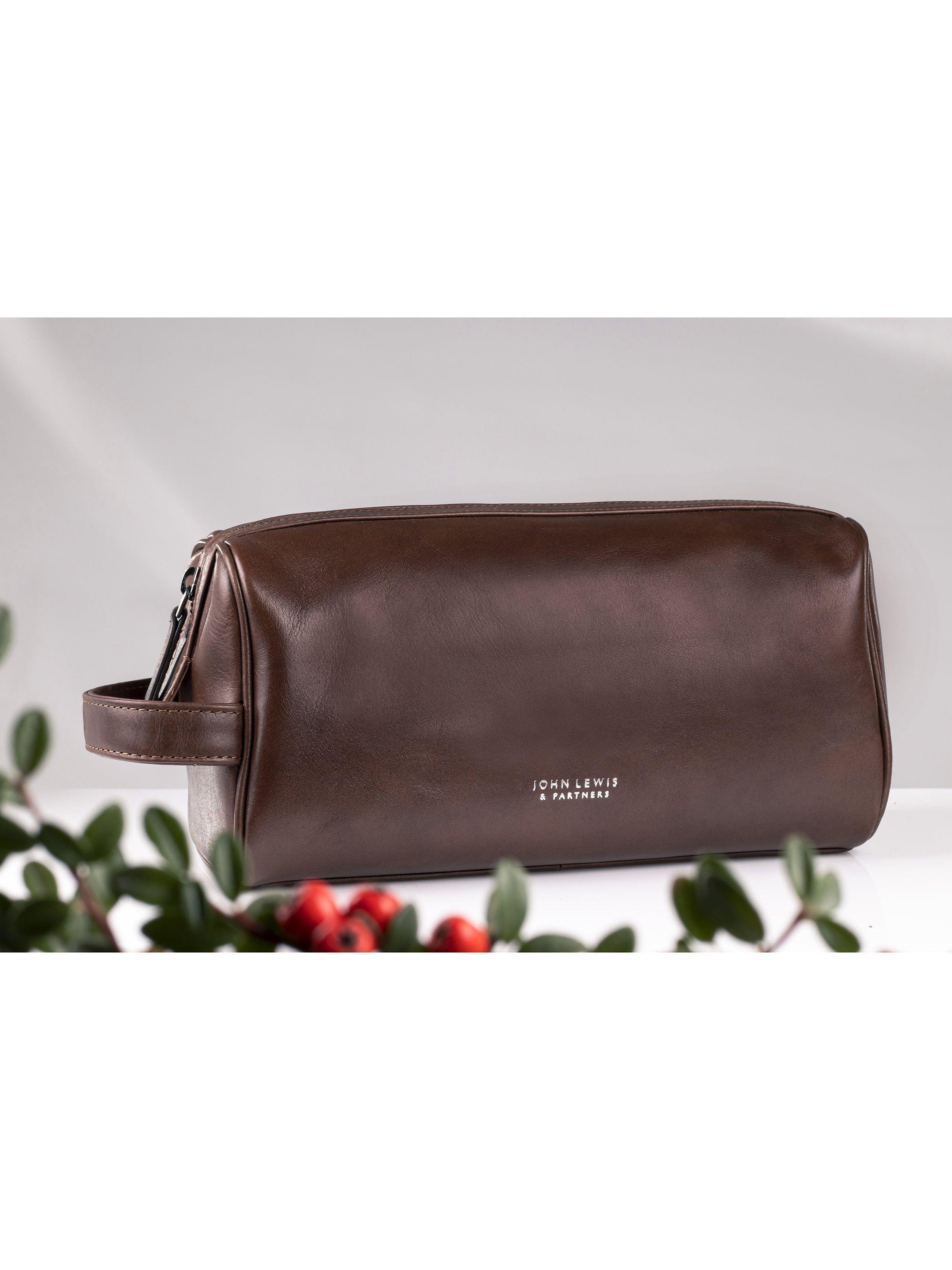 John Lewis vegetable tan leather wash bag 25x11x13cm, UK version