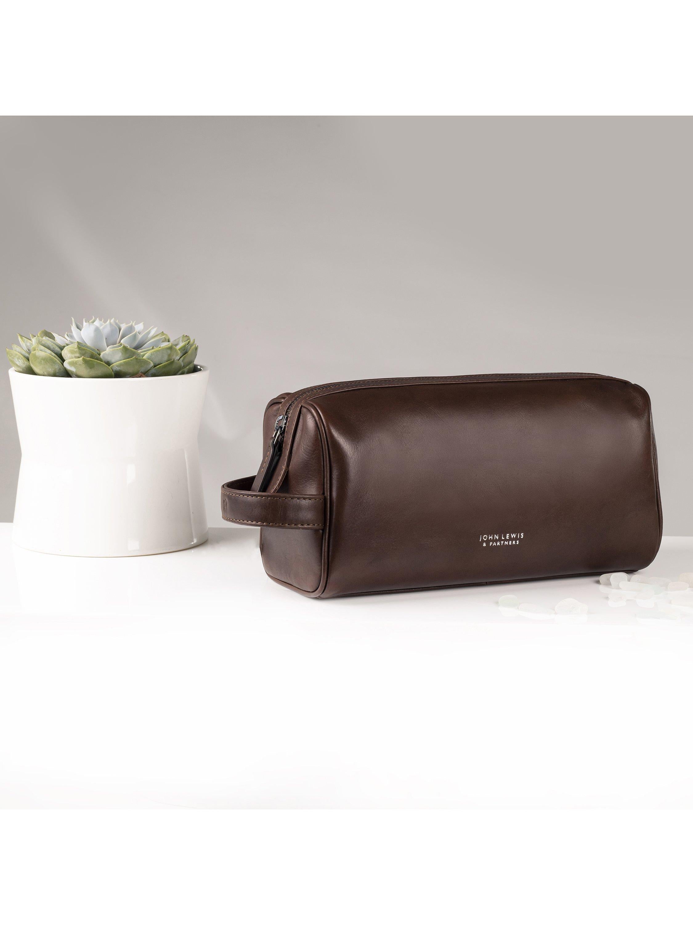 John Lewis vegetable tan leather wash bag 25x11x13cm, UK version