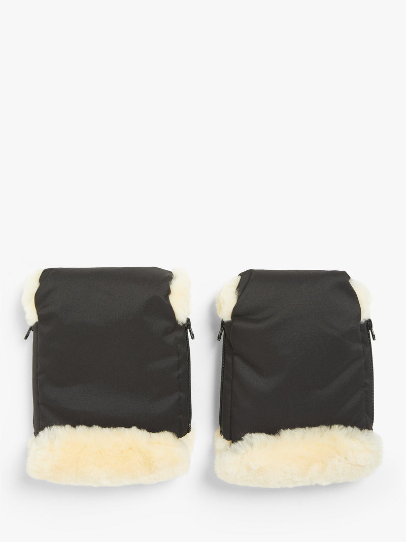 John Lewis black lambskin lined hand muffs for pushchairs, UK version