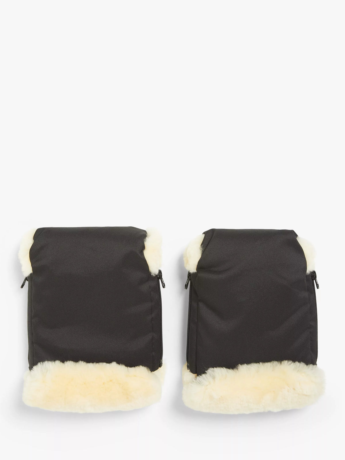 John Lewis black lambskin lined hand muffs for pushchairs, UK version