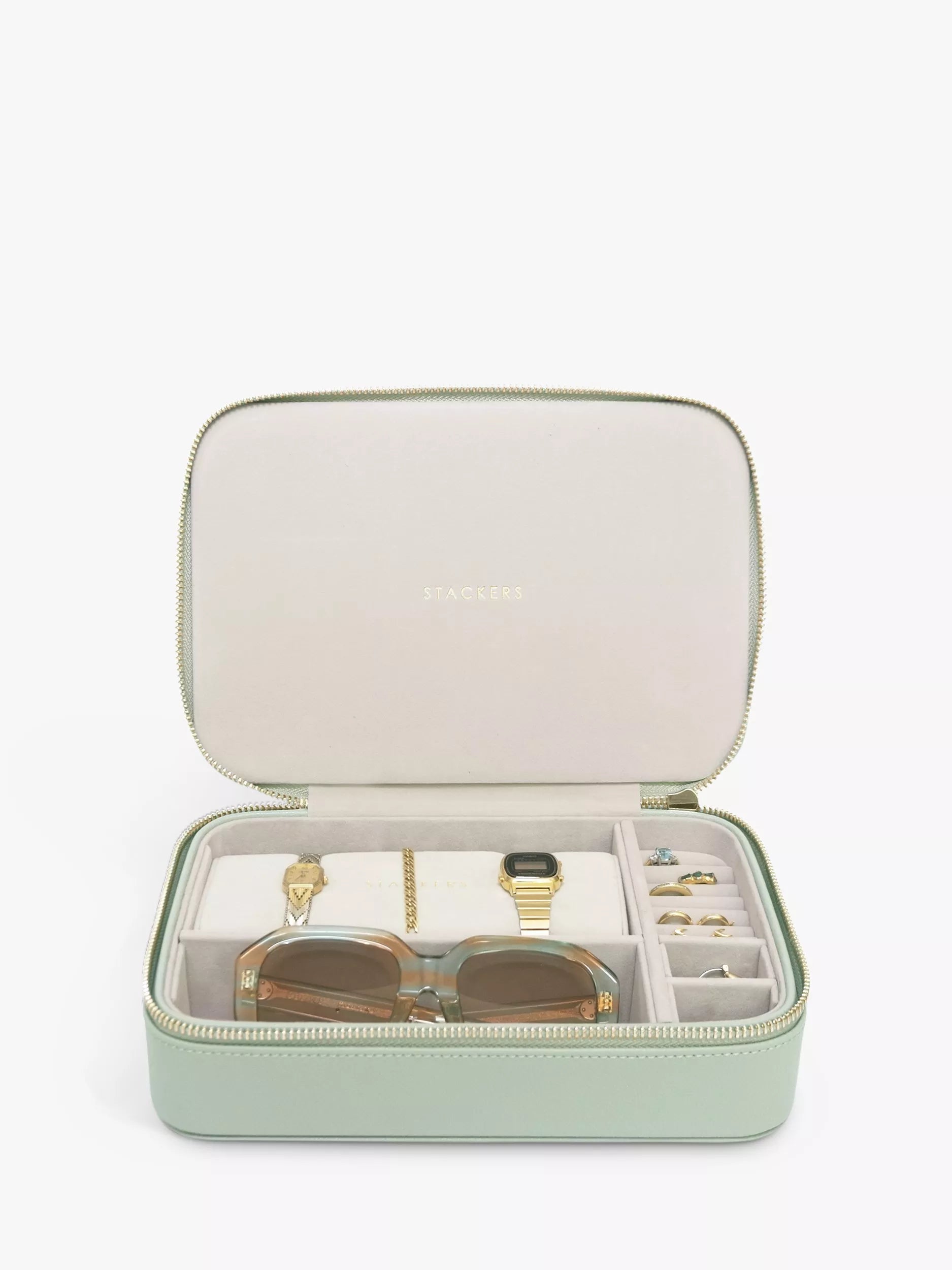 Stackers Jewellery Travel Case in sage green (British brand)