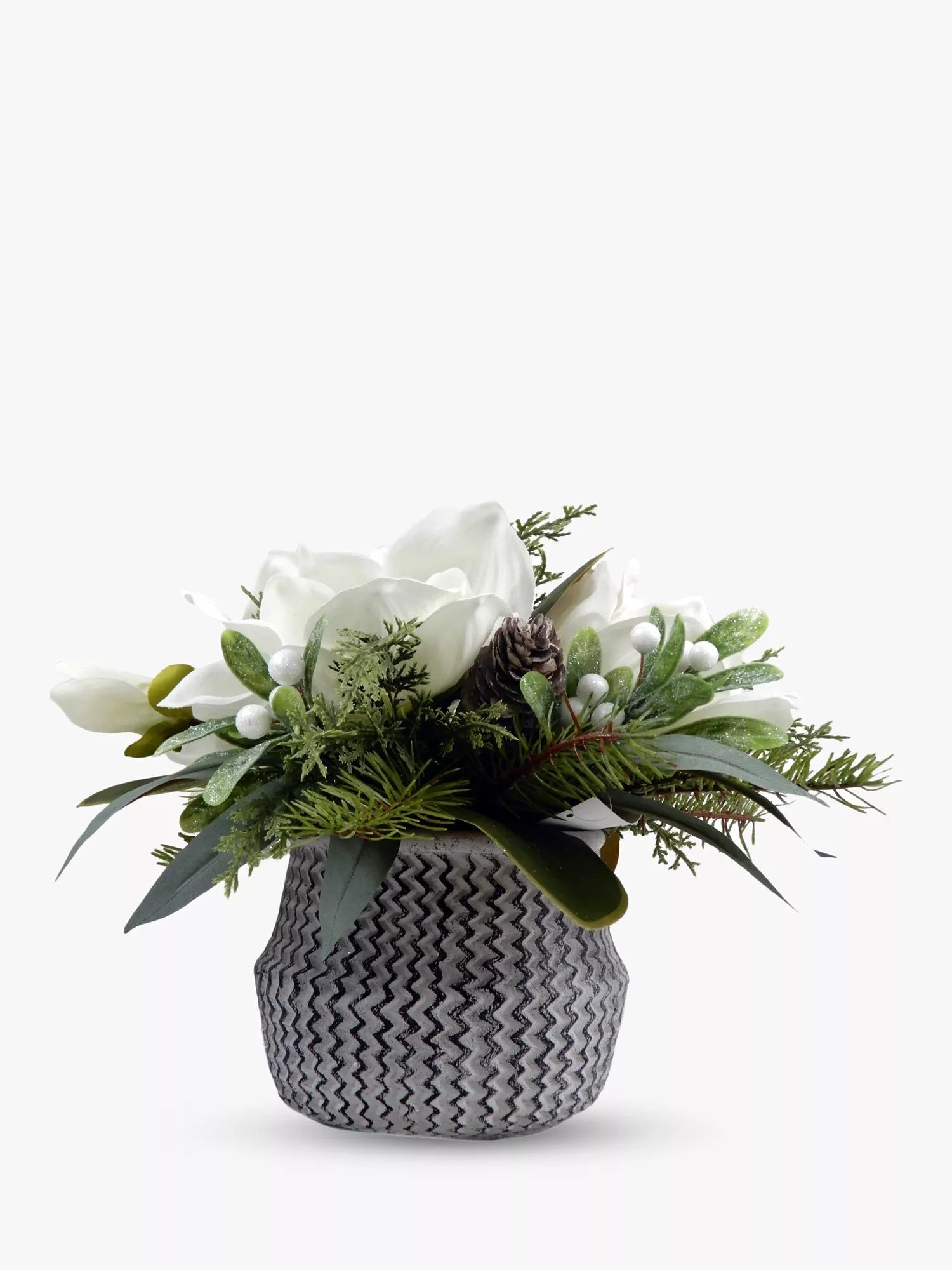 John Lewis artificial magnolia and pine cone in cement planter, UK version