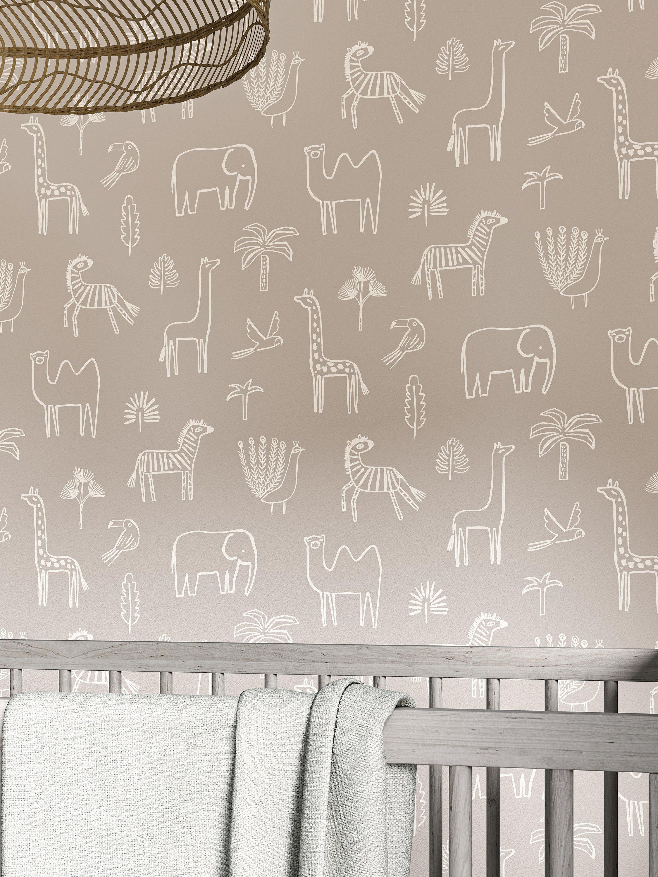 Harlequin funky jungle wallpaper with African animals, UK version