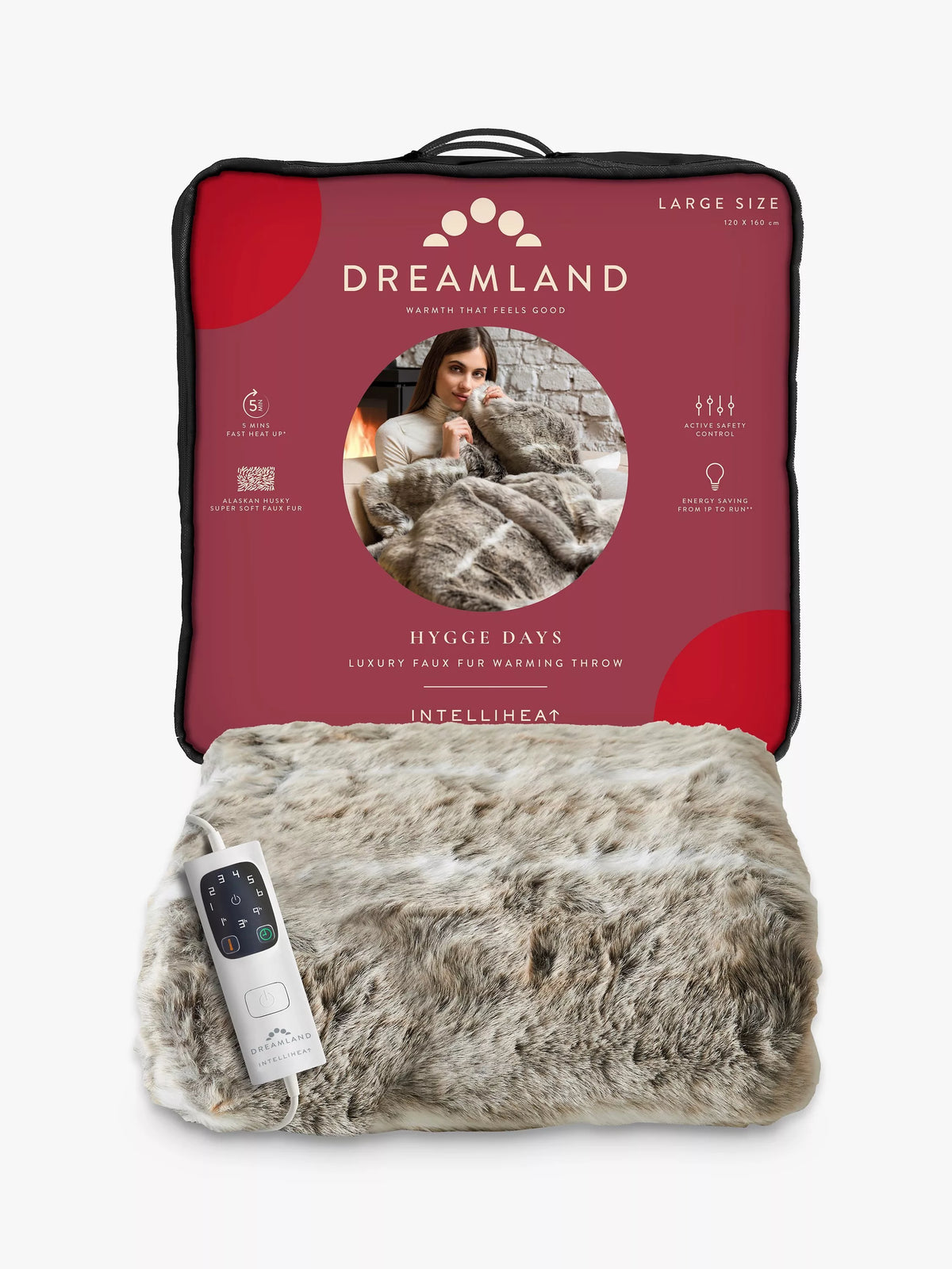 Dreamland heated faux fur throw with auto-shut off - British product