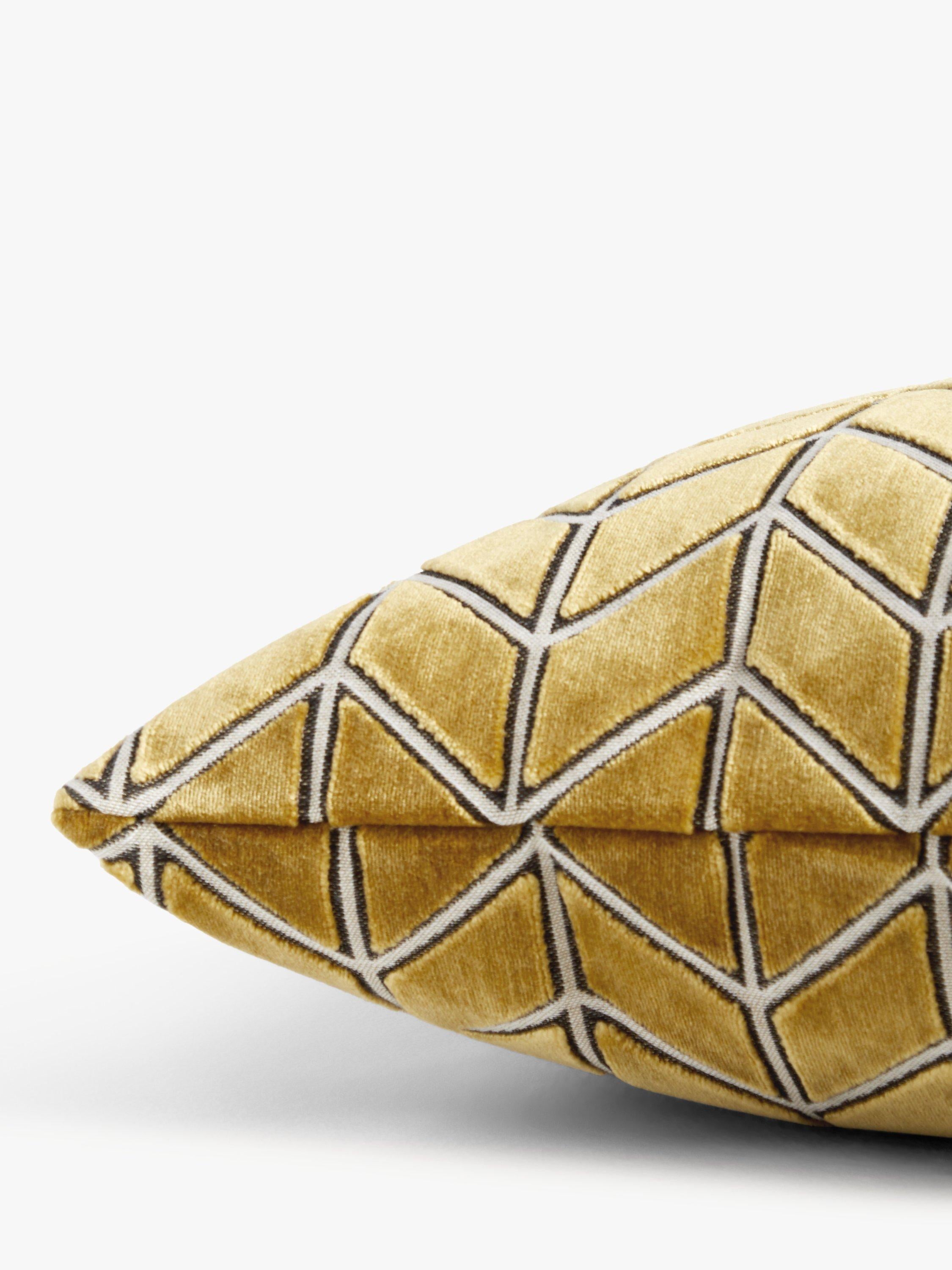 Plush velvet cushion with grid-like contemporary pattern, UK version