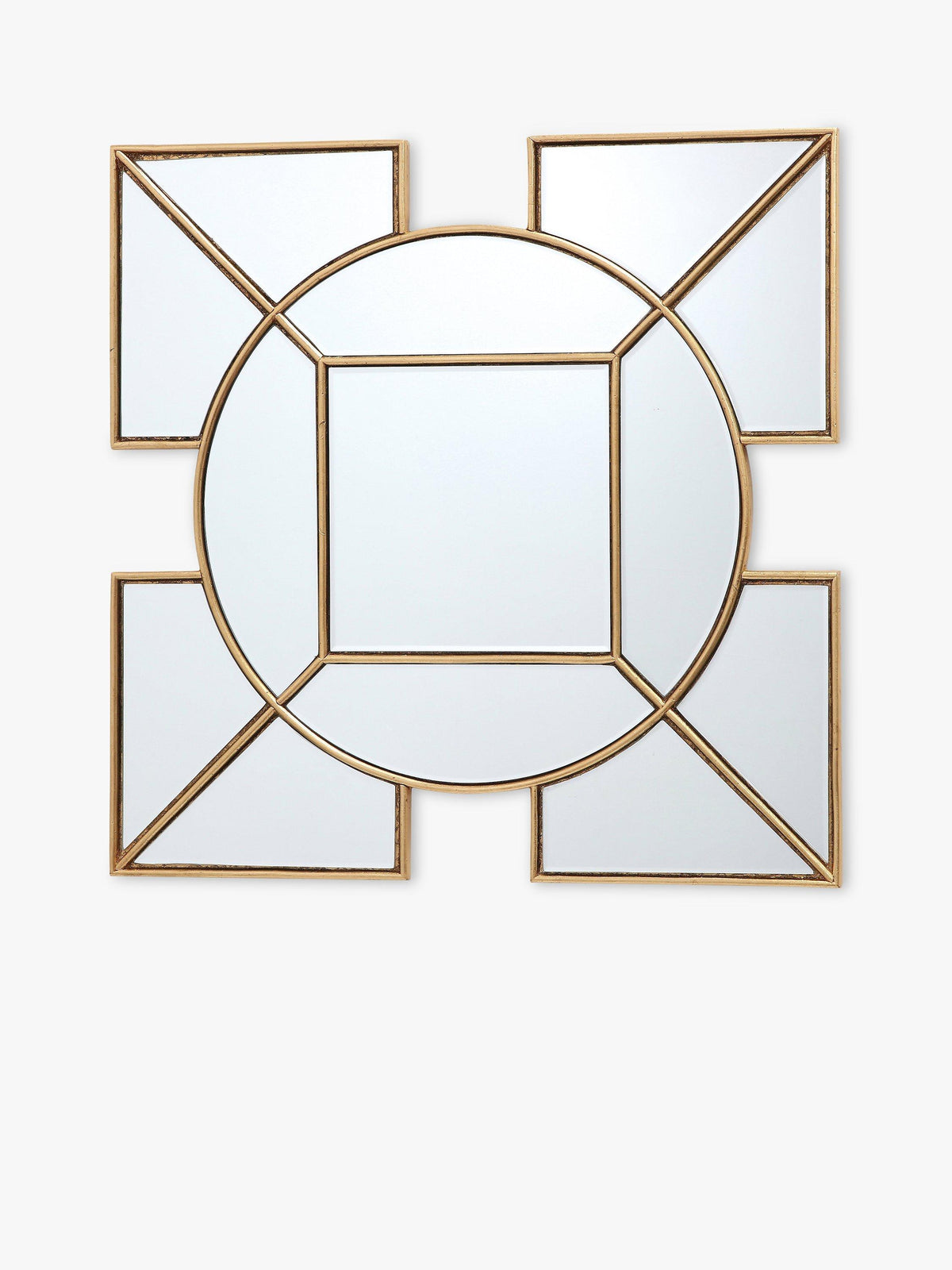 Decorative Geometric Glass Wall Mirror with Gold Finish, 60 x 60 cm