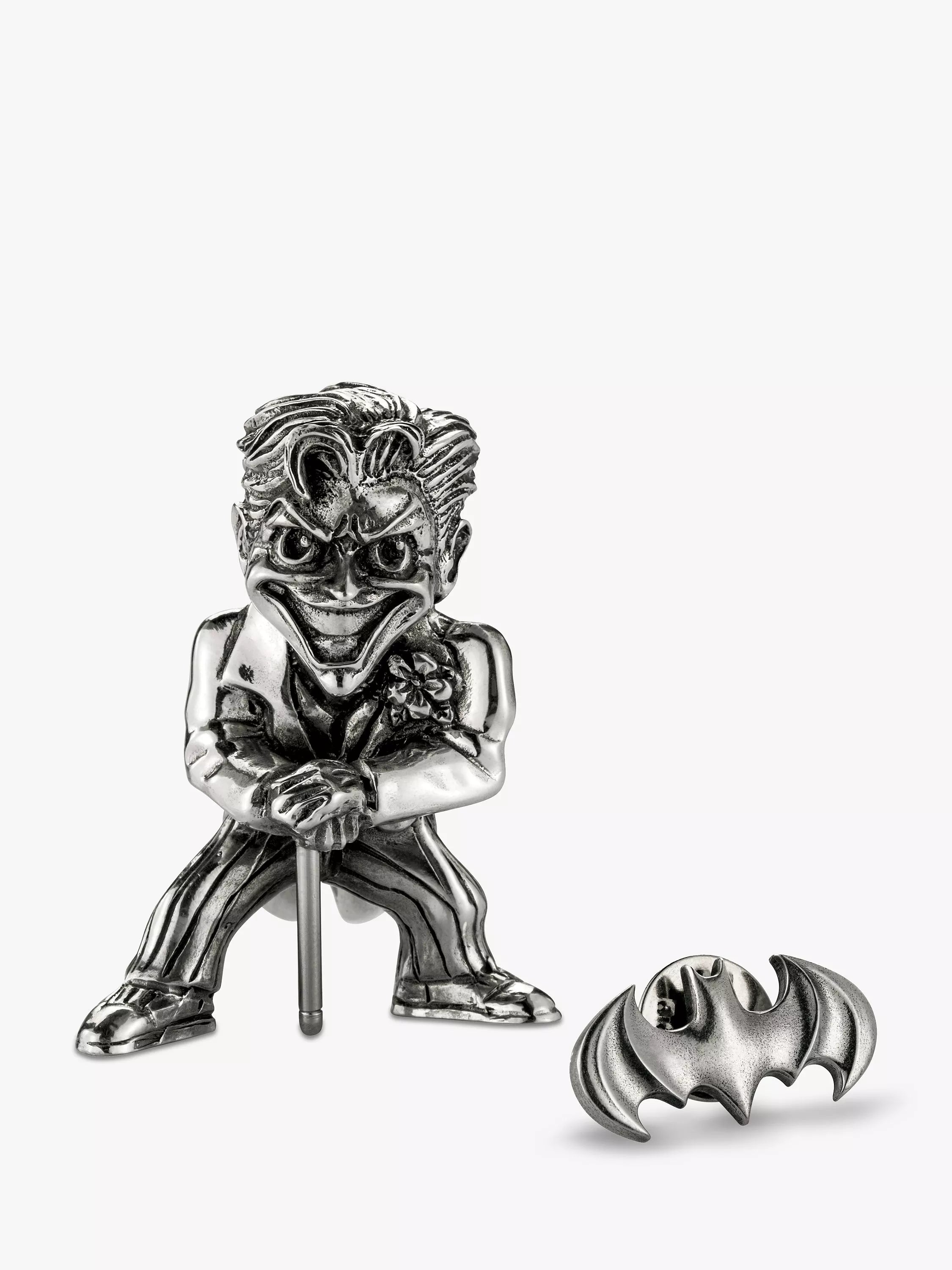 Royal Selangor Joker figurine and Batman lapel pin set, imported from the UK
