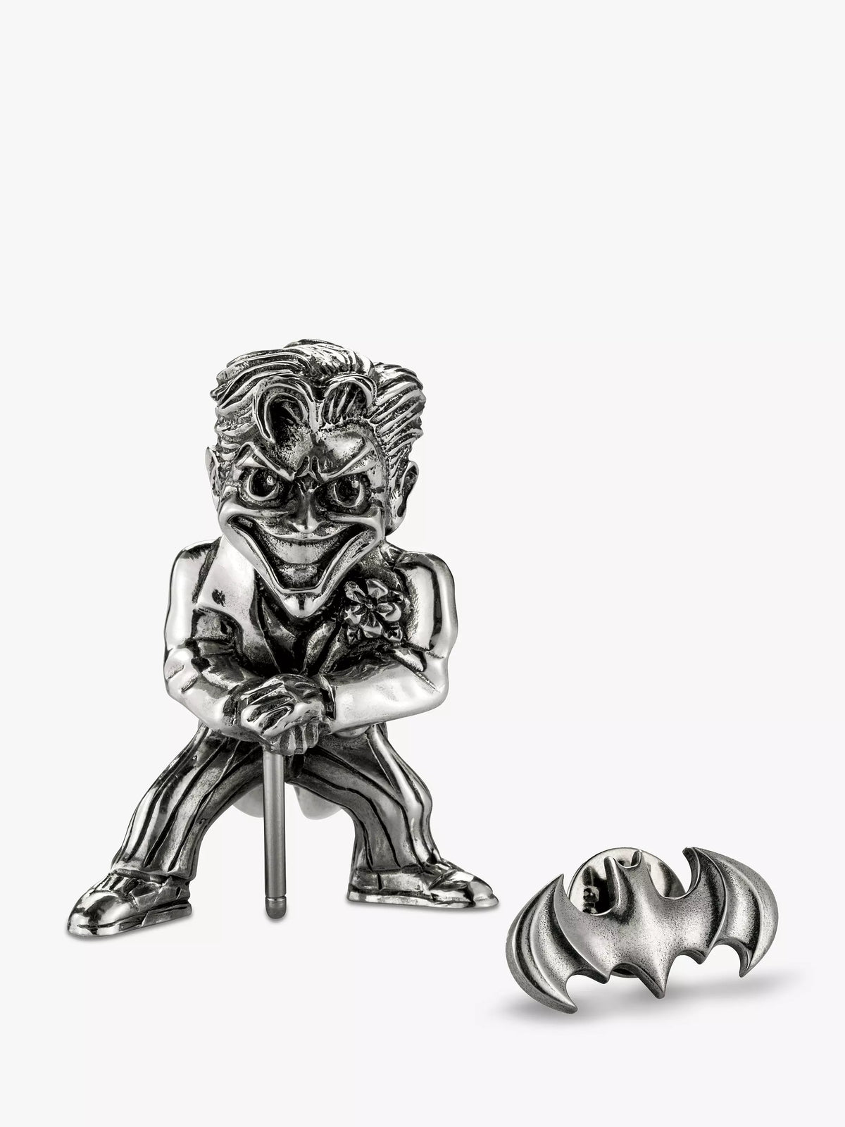 Royal Selangor Joker figurine and Batman lapel pin set, imported from the UK
