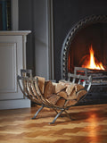 Linear Pewter Finish Log Basket for Firewood Storage