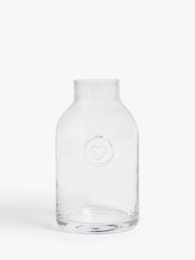 Clear Hand-Blown Glass Jam Jar Vase with Heart Seal, 18cm Height