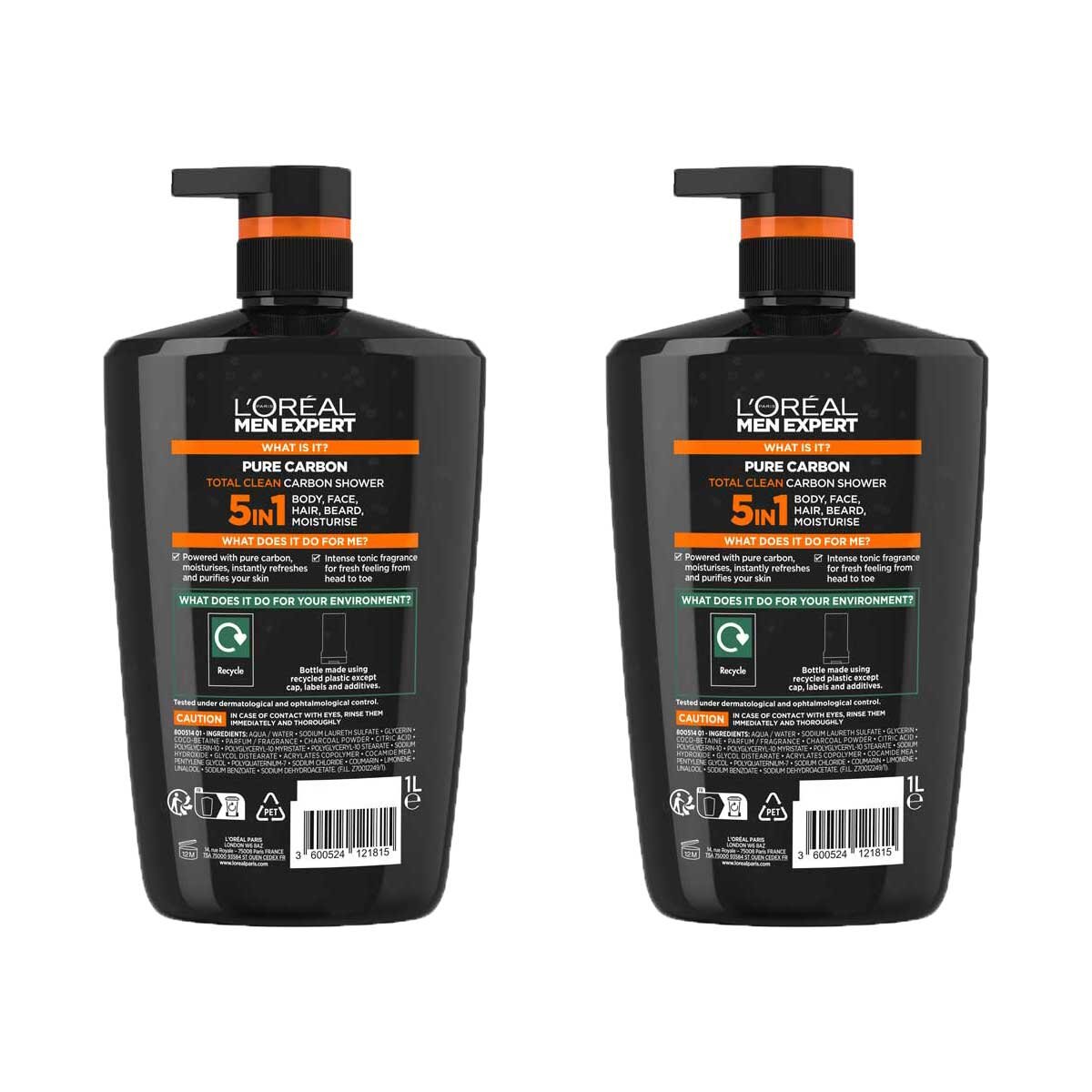 Loreal Carbon shower gel 2 x 1L, UK version