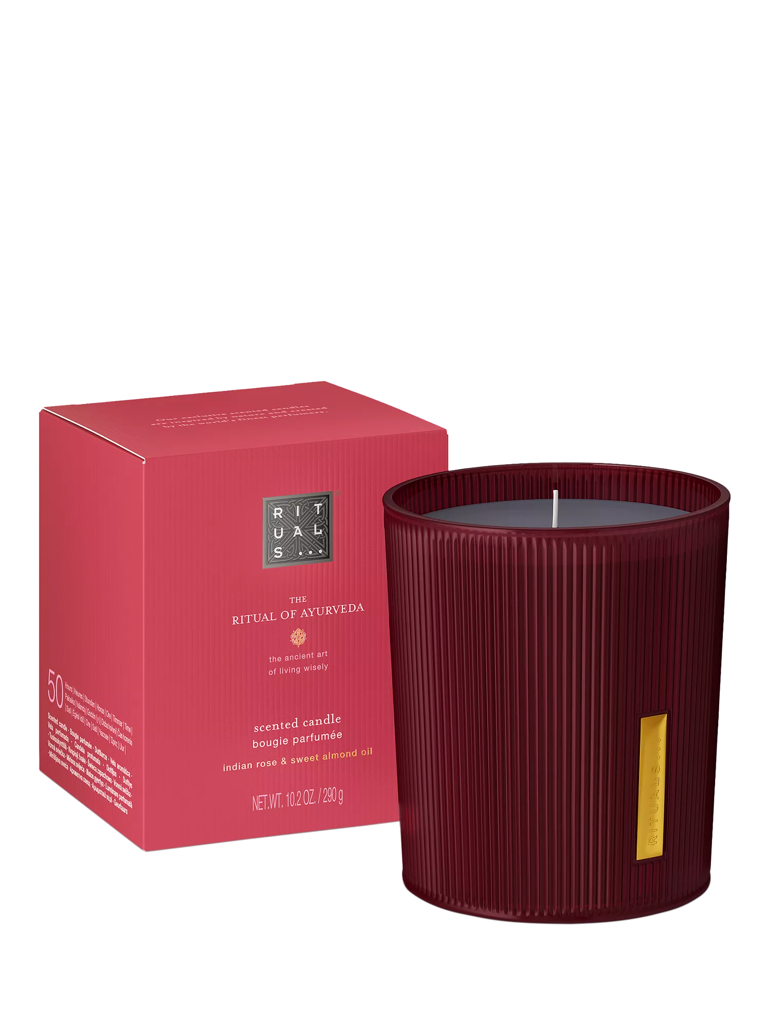 Rituals Ayurvedic scented candle with Indian rose and sweet almond oil, 290g, imported from the UK