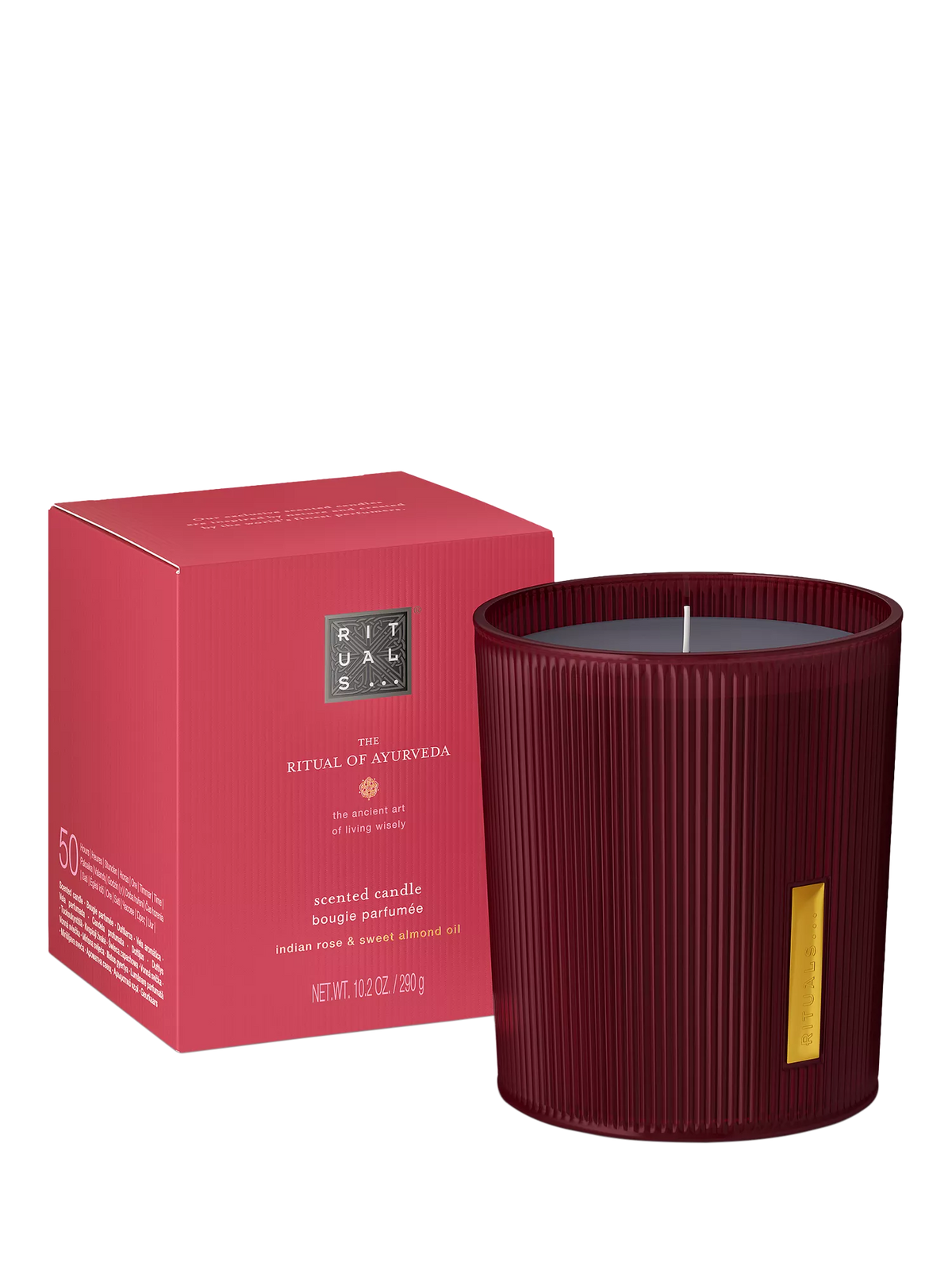 Rituals Ayurvedic scented candle with Indian rose and sweet almond oil, 290g, imported from the UK