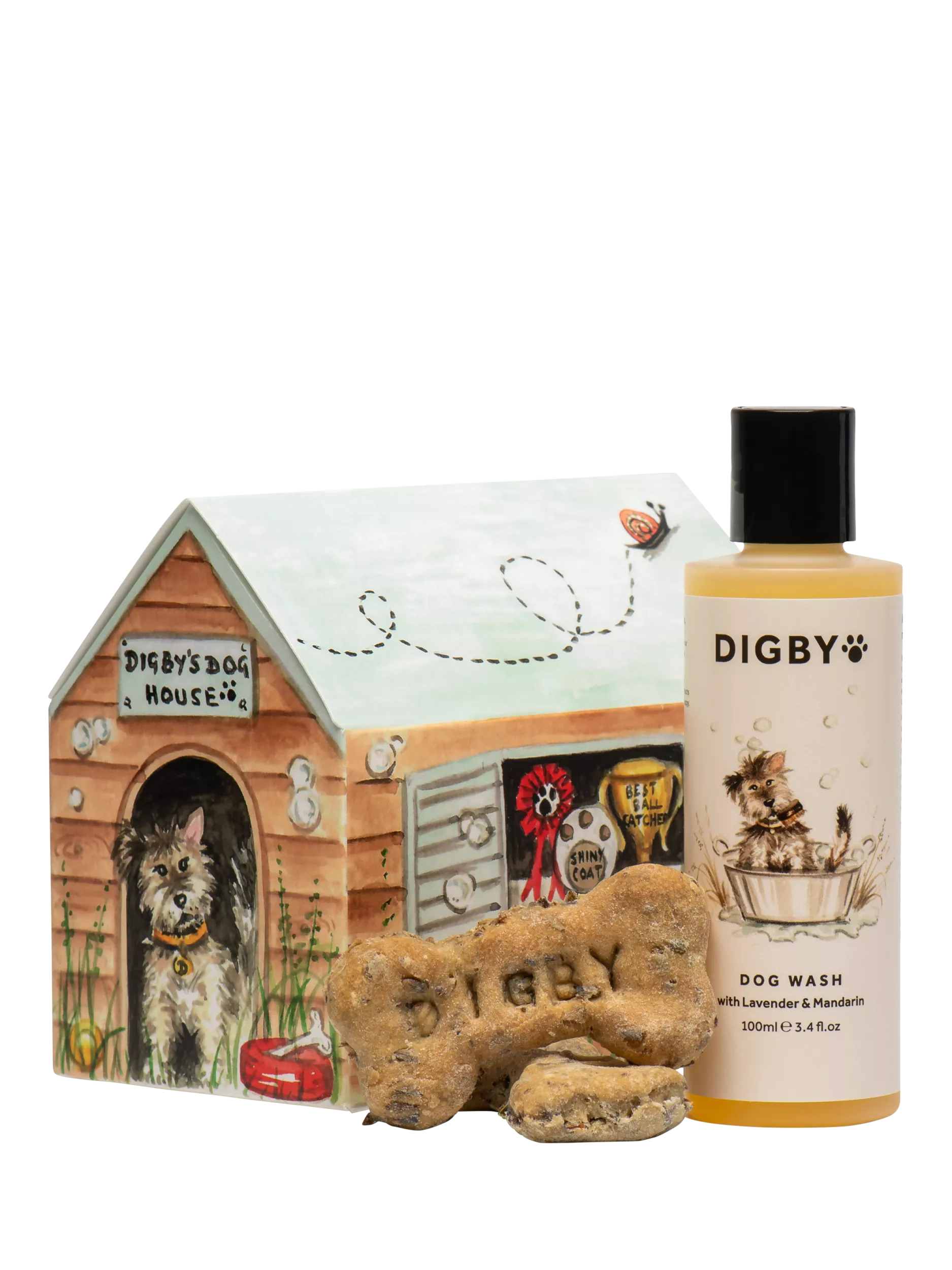 Bramley Digby dog wash and bedtime calming biscuits gift set 100ml & 2 biscuits - British product