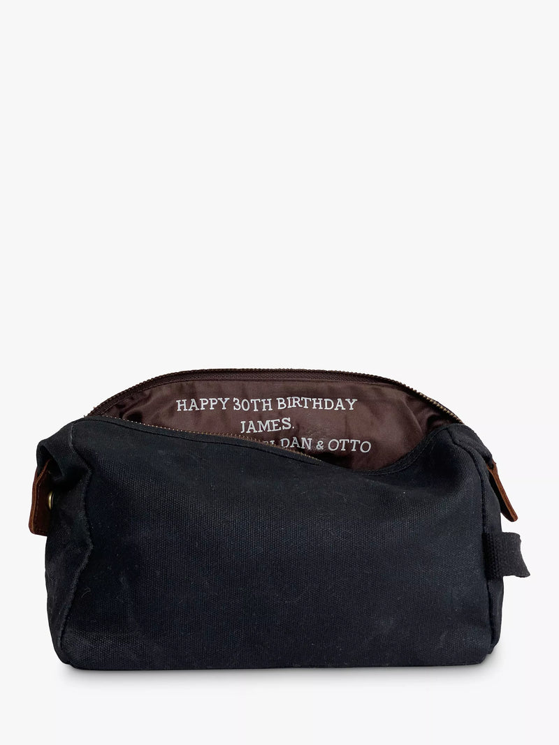 Solesmith personalised hidden message wash bag (British brand)