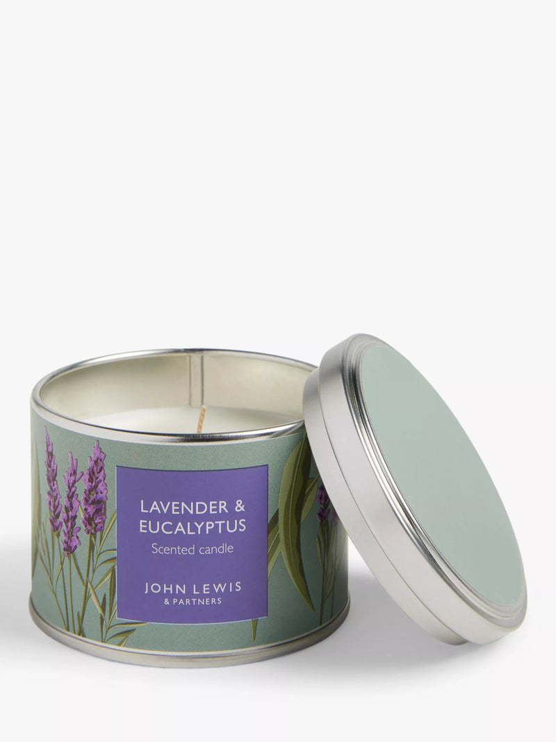 John Lewis lavender and eucalyptus scented candle in a tin, 225g, UK version