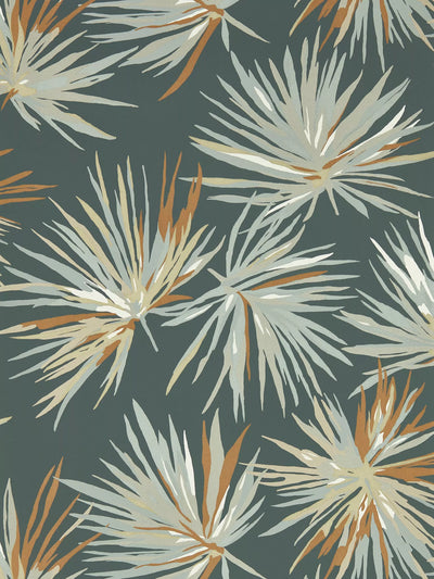 Botanical Feature Wallpaper with Layered Leaves and Metallic Highlights in Contemporary Colourways