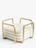 John Lewis square marble coasters with stainless steel stand, set of 4, white and gold, UK version