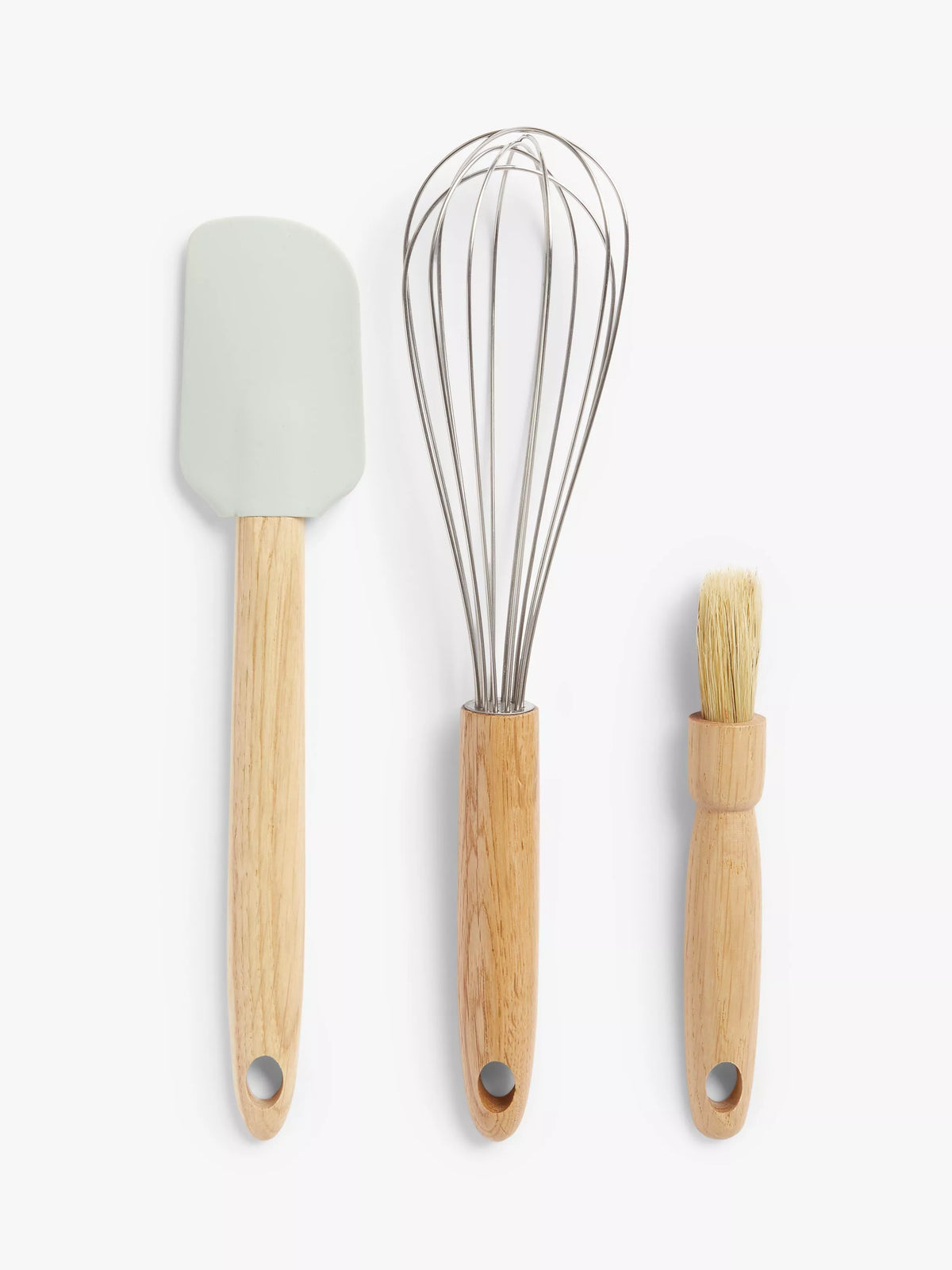 Oak Wood Baking Utensil Set with Stainless Steel Whisk and Silicone Spatula
