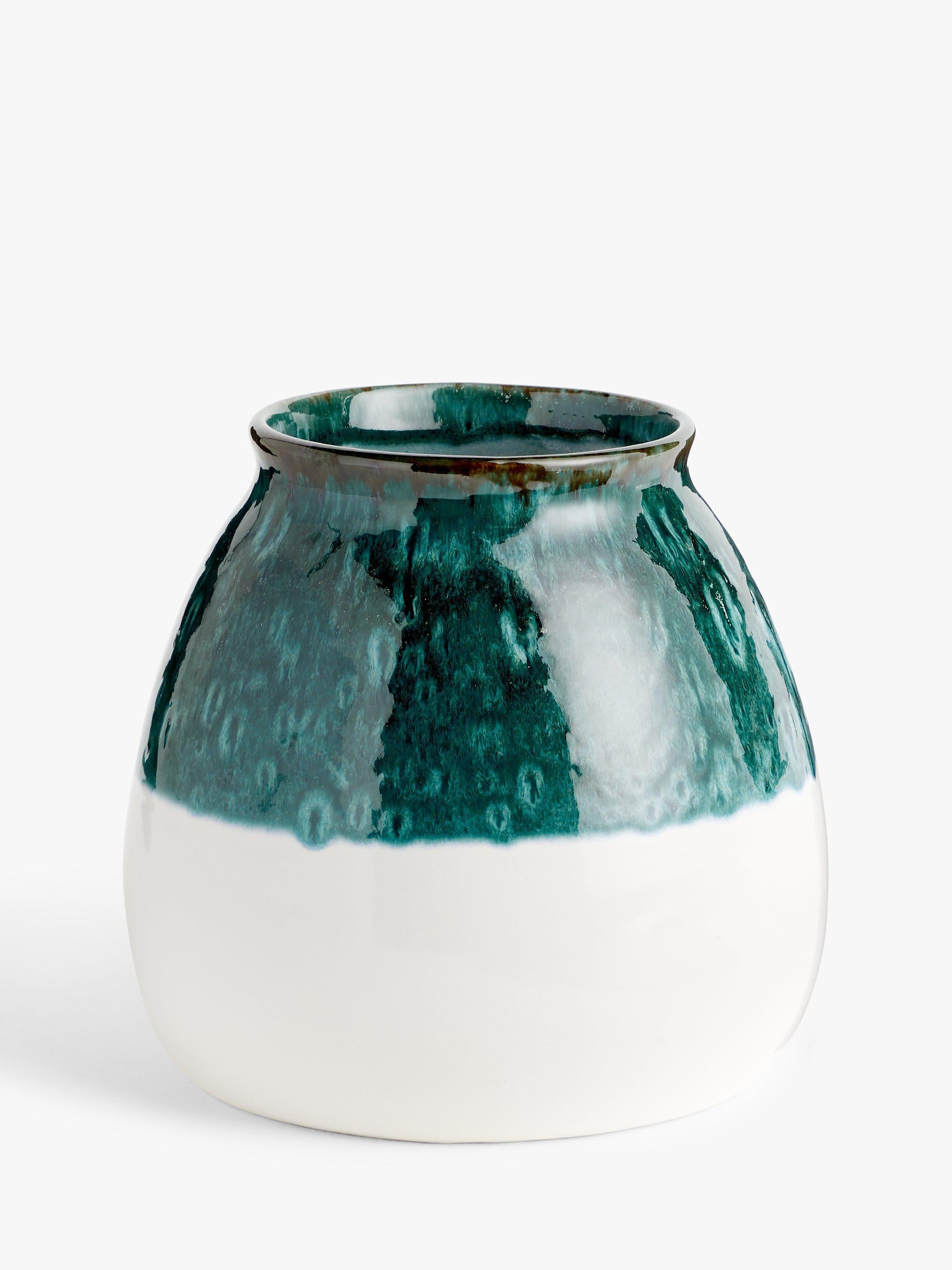 John Lewis half dip earthenware vase 19cm blue and white, UK version