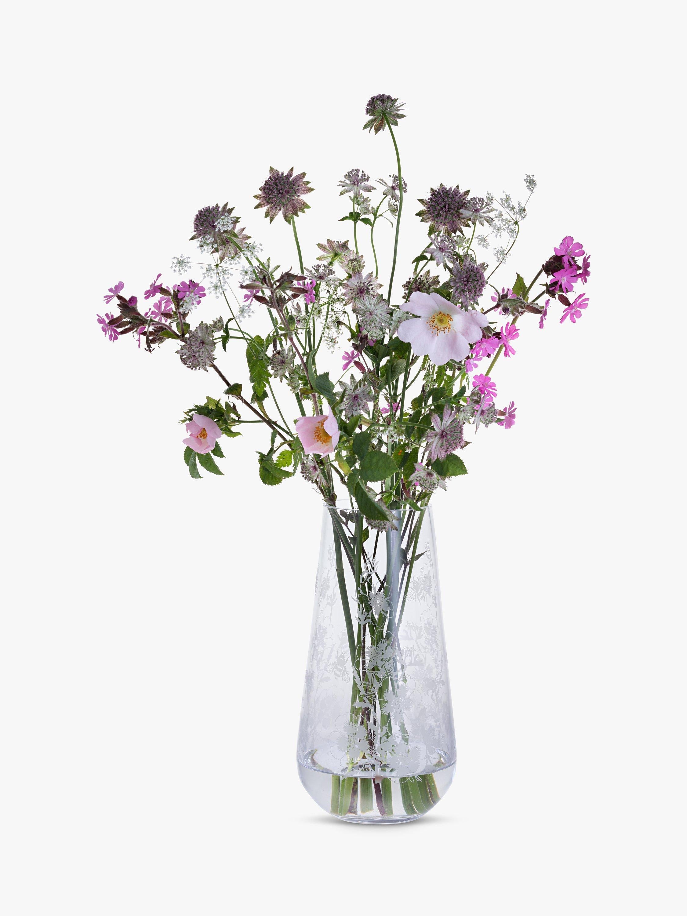 Dartington Crystal Bloom Potentilla Tapered Vase Clear 26cm - British product