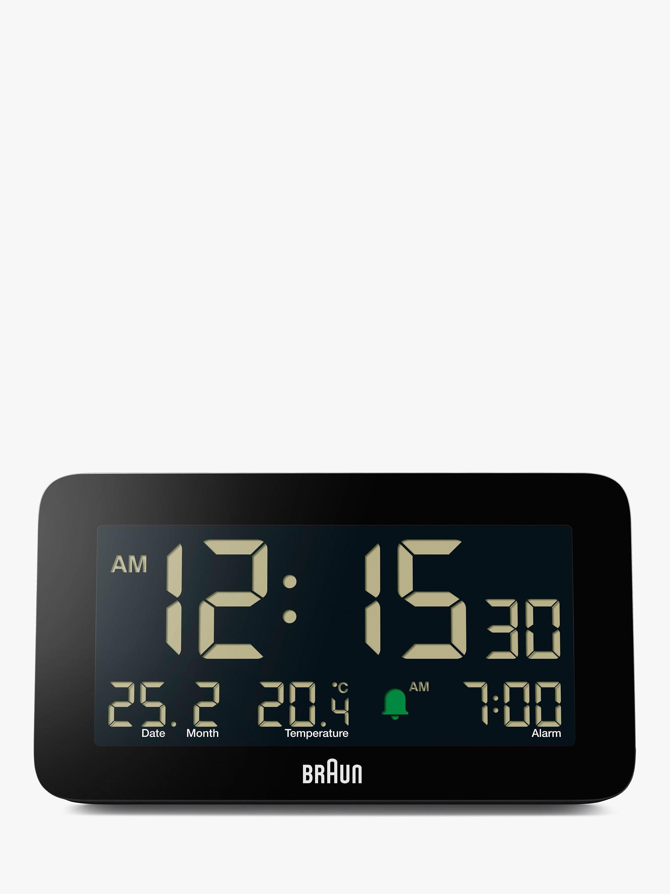 Braun digital alarm clock with LCD display and backlight, black - British product