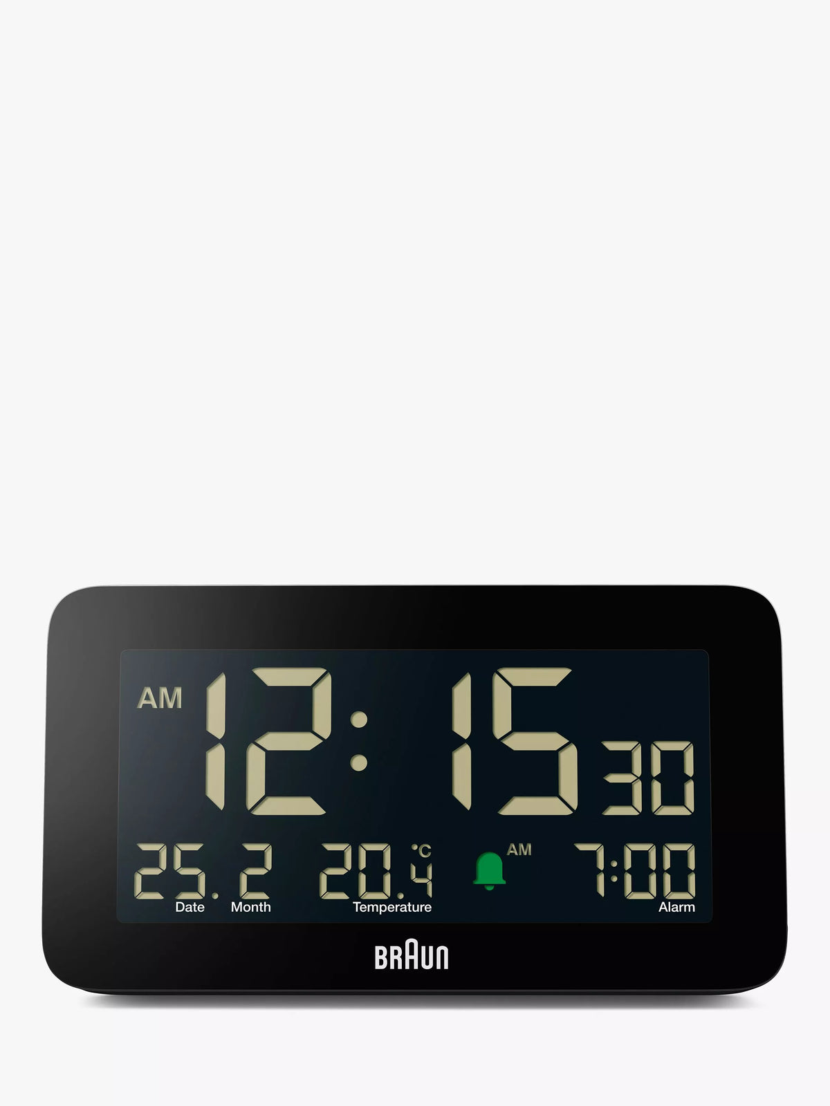 Braun digital alarm clock with LCD display and backlight, black - British product
