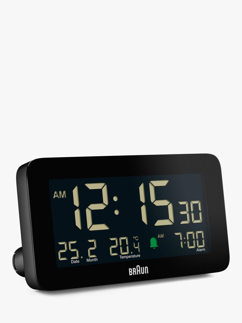 Braun digital alarm clock with LCD display and backlight, black - British product