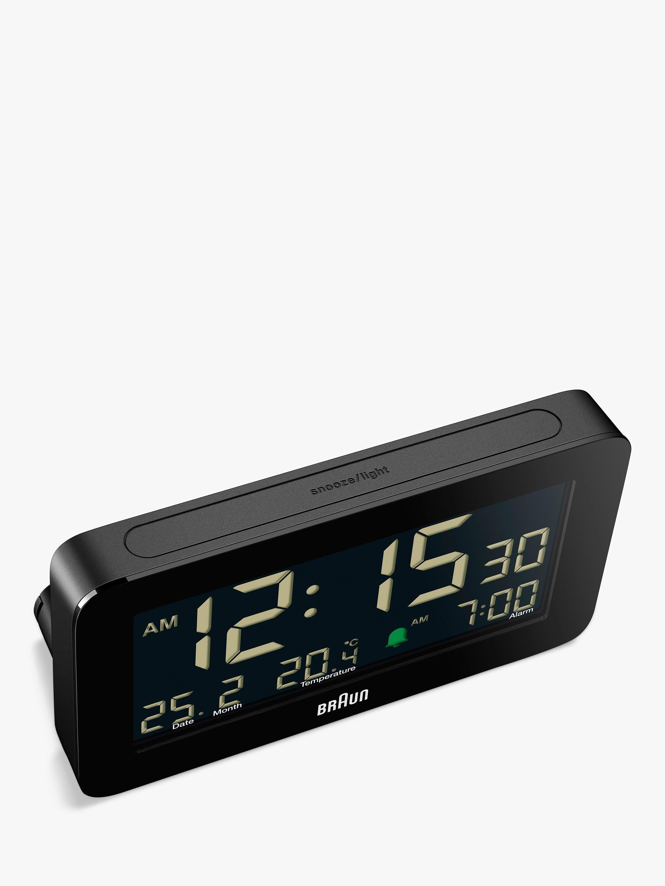 Braun digital alarm clock with LCD display and backlight, black - British product
