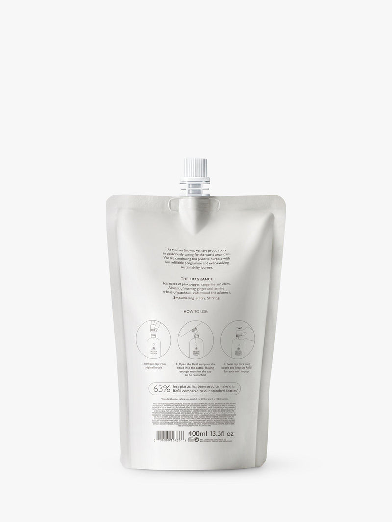 Molton Brown fiery pink pepper bath and shower gel refill 400ml, imported from the UK