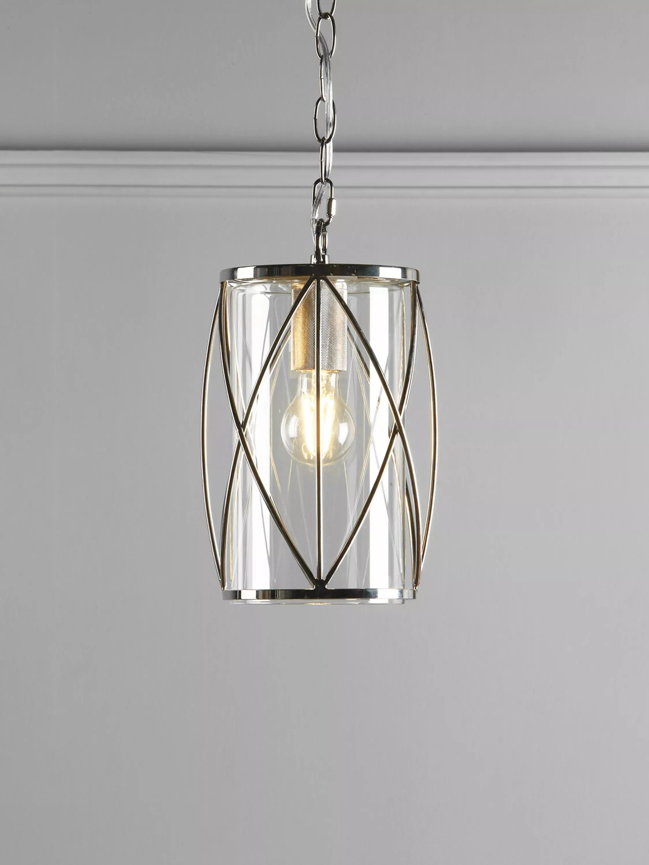 Laura Ashley glass pendant ceiling light with polished nickel finish, UK version