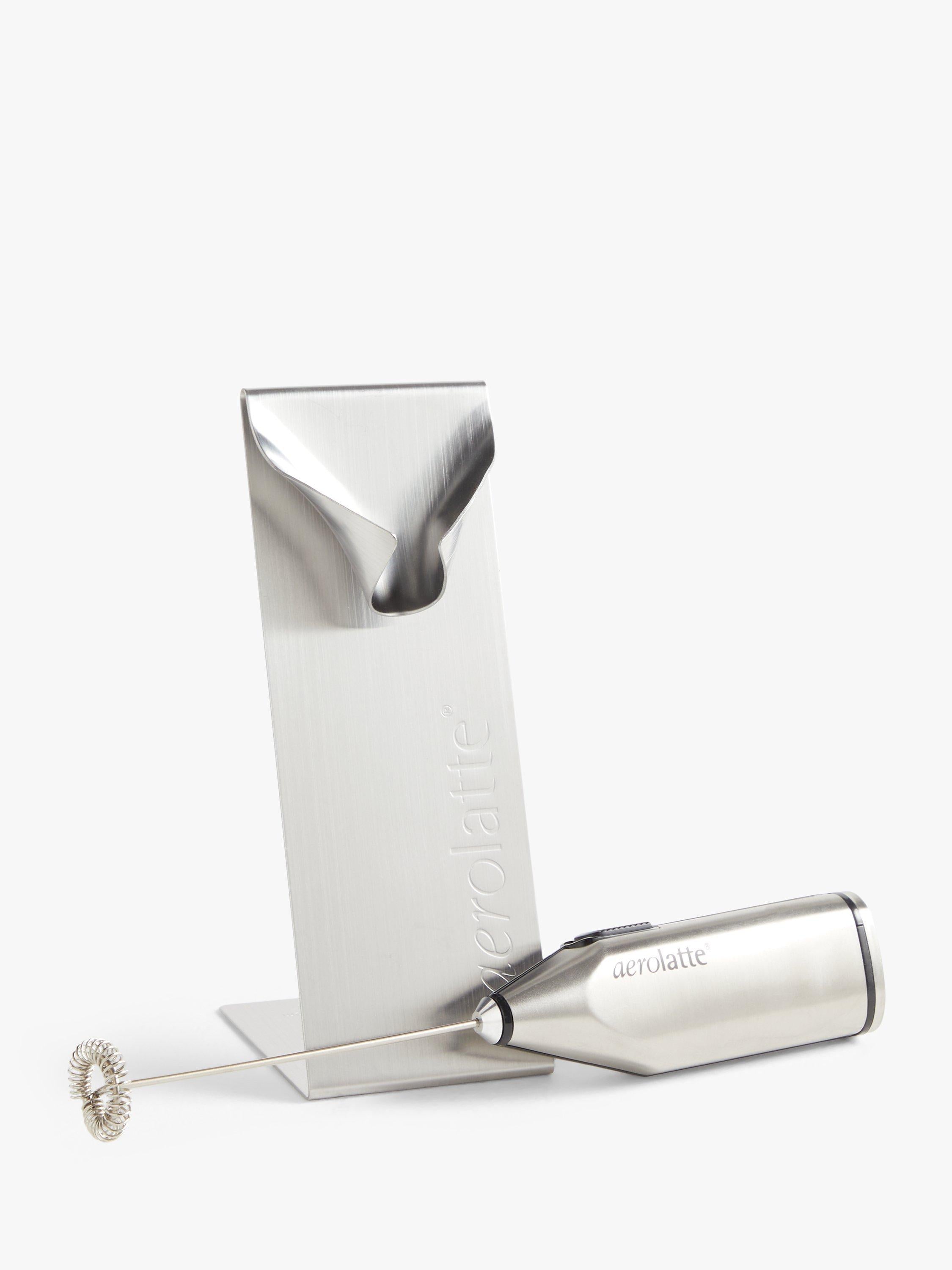 aerolatte handheld battery-operated stainless steel milk frother with kitchen stand - British product