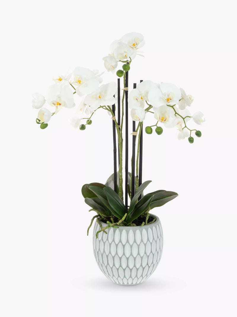 Floralsilk artificial white orchid in geometric pot - British product