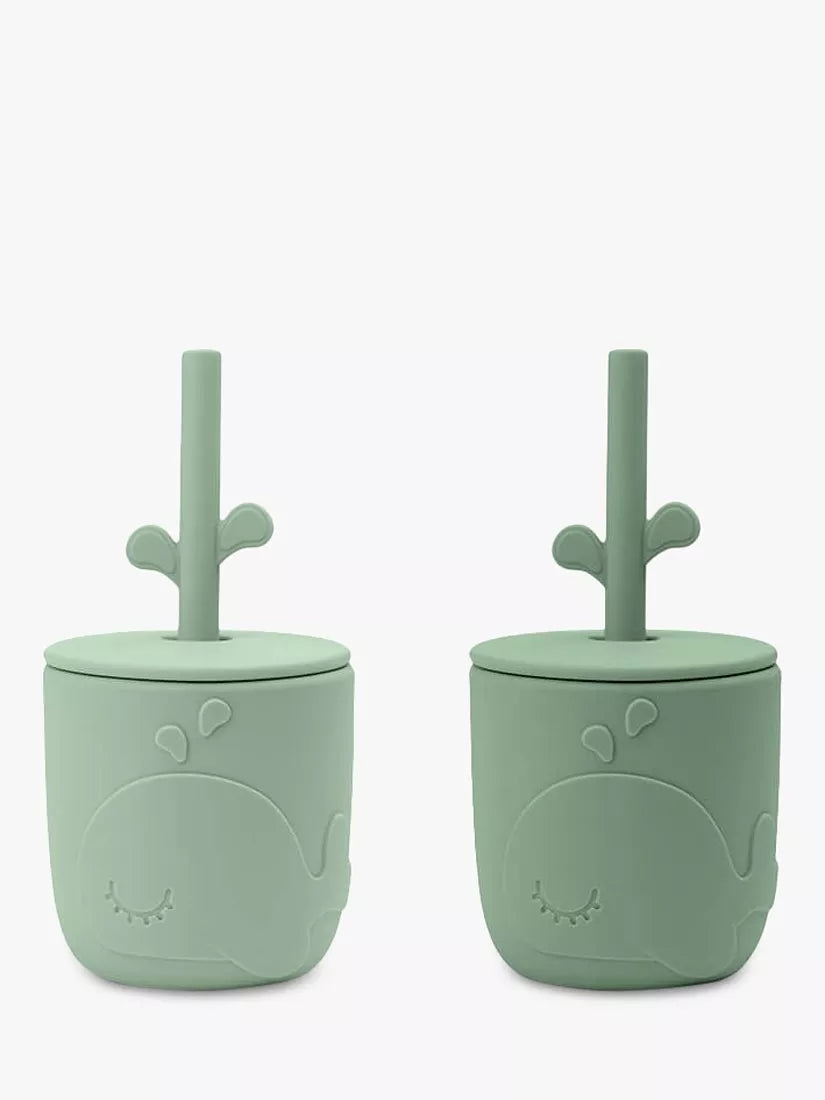 Done by Deer Peekaboo Silicone Straw Cup, Pack of 2, Green - McGrocer