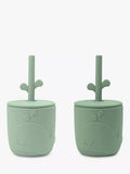Done by Deer Peekaboo Silicone Straw Cup, Pack of 2, Green