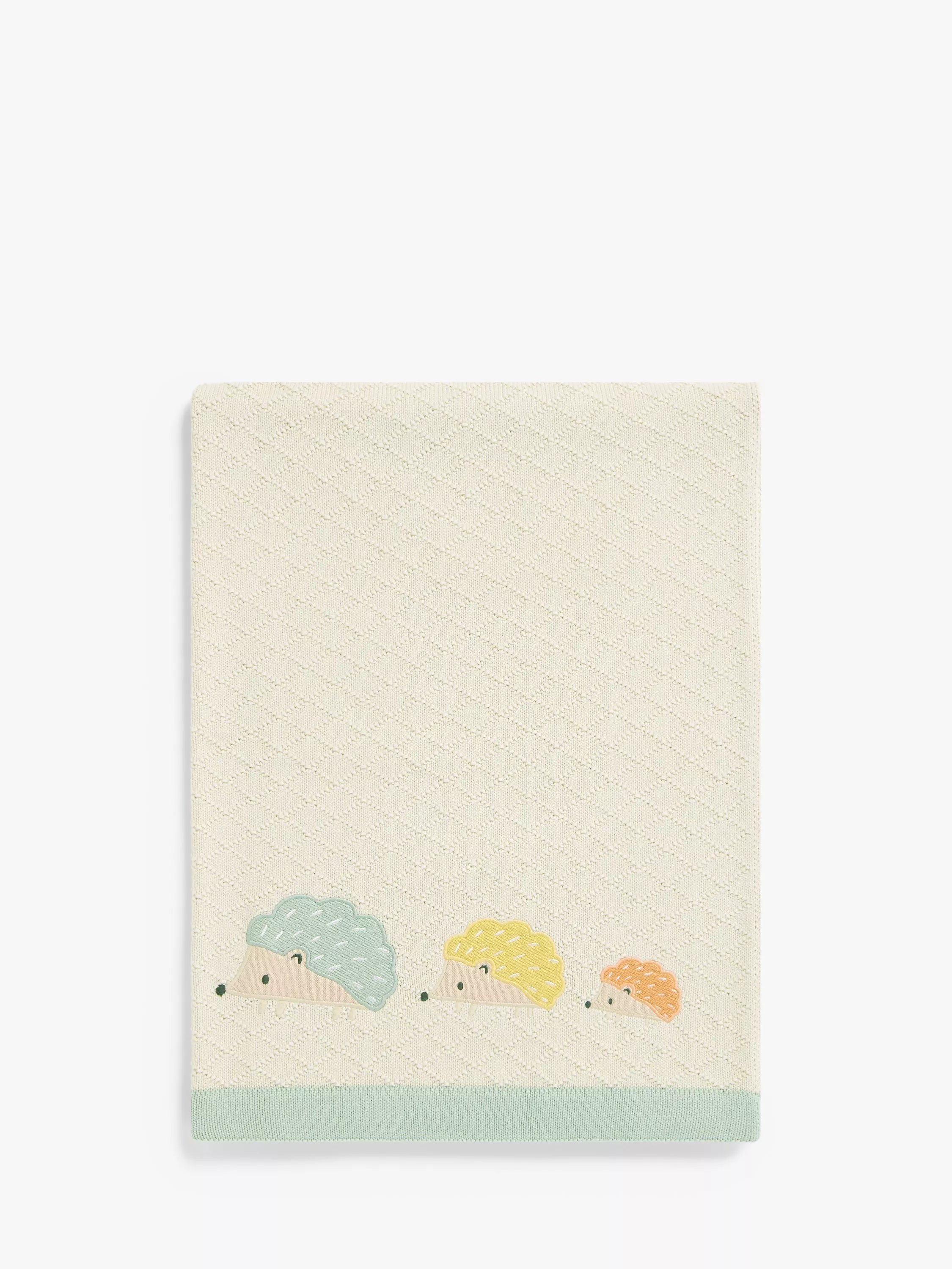 John Lewis cotton knitted baby blanket with hedgehog design 100 x 75cm, UK version