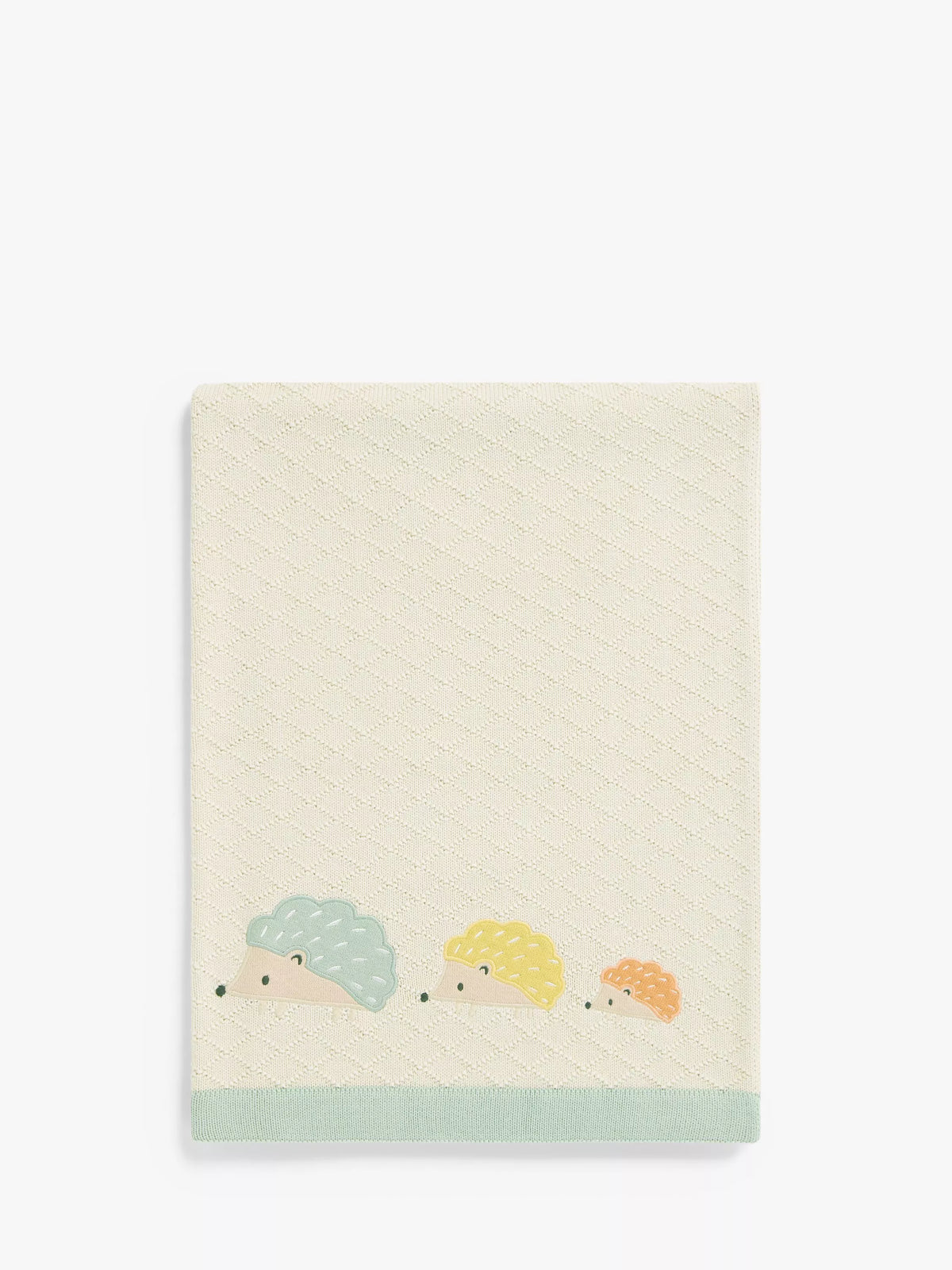 John Lewis cotton knitted baby blanket with hedgehog design 100 x 75cm, UK version