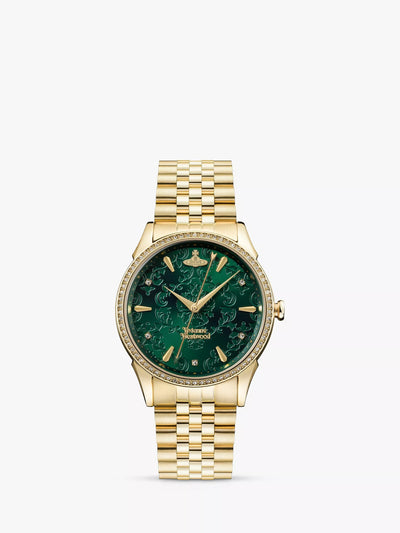 Vivienne Westwood The Wallace Swarovski Crystal Bracelet Watch Gold Green Women's Luxury Watch