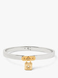Lock Charm Hinged Bangle Bracelet in Silver and Gold