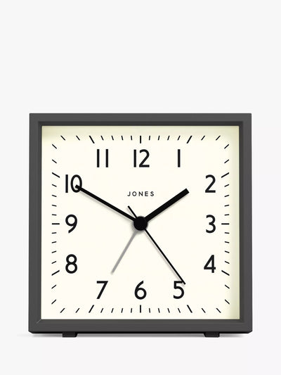 Jones Clocks Disc Square Analogue Alarm Clock for Bedside or Desk