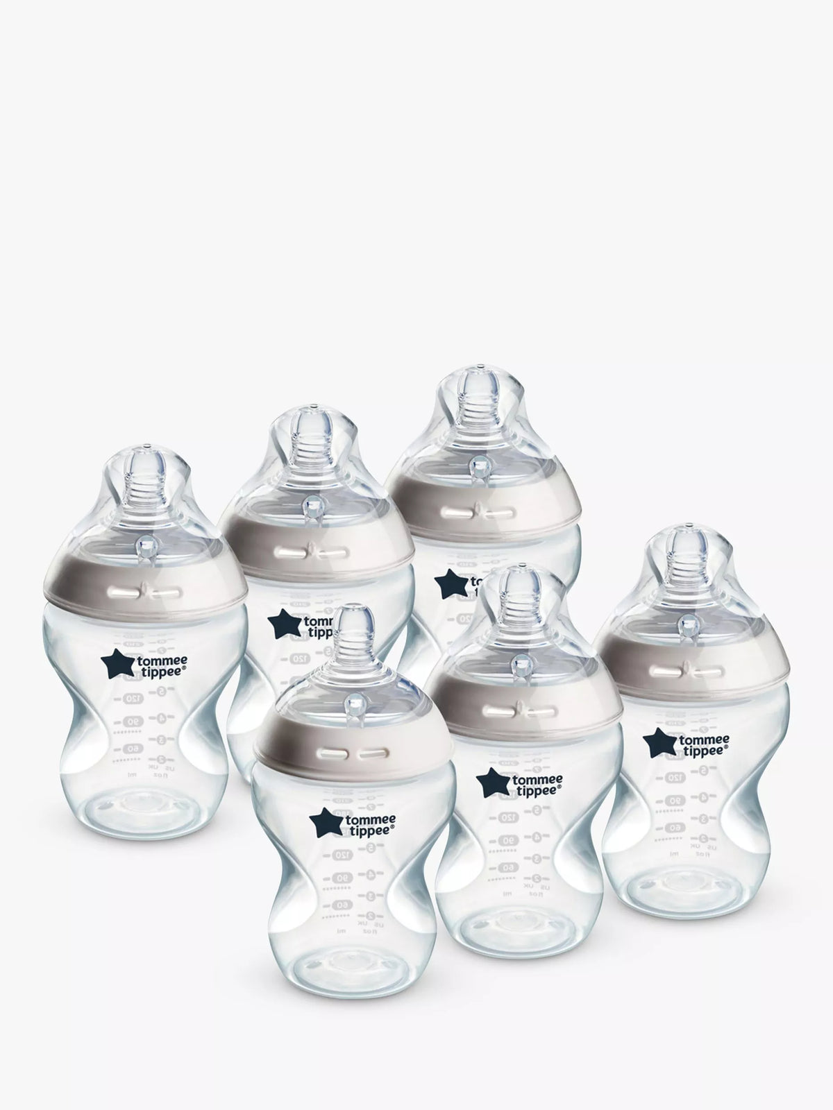 Tommee Tippee anti-colic baby bottle with slow flow teats, pack of 6, 260ml (British brand)